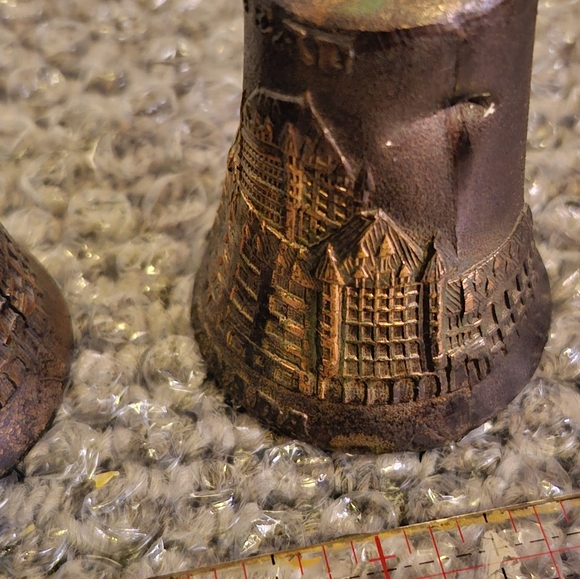 Vintage Carved Brass Salt & Pepper Shakers - Picture 6 of 9